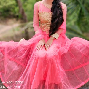 Pink Golden Work Gown