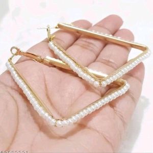 Triangle Pearl Attached  Earings