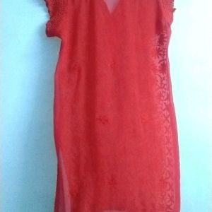 Chikankari Red Kurta