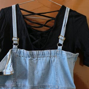 Denim Dungaree With Black Top Inside