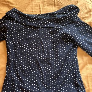 Cute Boat Neck Polka Dot Top With 3/4th Sleeve