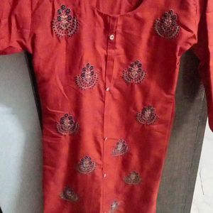 Orange Embroidery work kurta