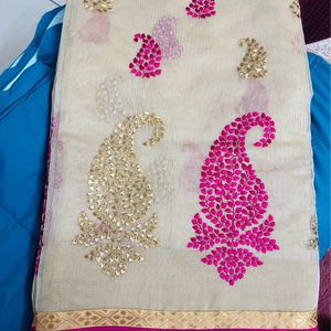 Super Net Handmade Embroidery All over Saree
