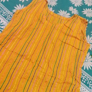 Yellow Line Printed Kurti