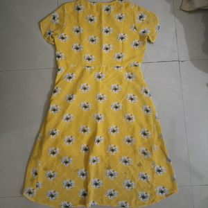 Yellow Floral High Low Dress With Cap Sleeve