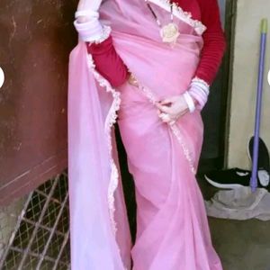 Brand New Nylon Saree With Velvet Blouse Piece