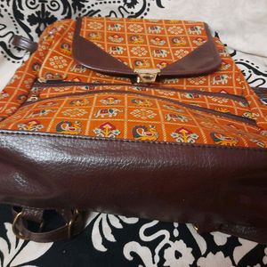 NEW BLOCK PRINT BAGPACK WITH PU LEATHER