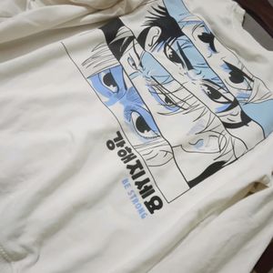 White Full Sleeve Anime Printed Sweatshirt