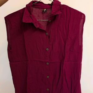 Maroon Sleeveless Cotton Shirt