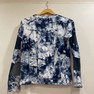 Tie Dye Type Printed Top With Net Sleeves