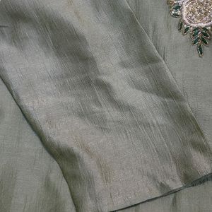 Olive Green Suit With Organza Dupatta