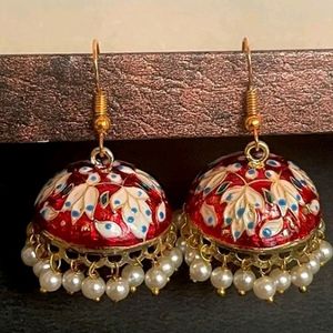 Brass Red Stone Jhumka ❤️🤍