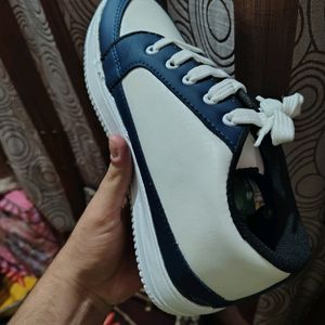 Navy Blue, White Coloured Leather Shoes