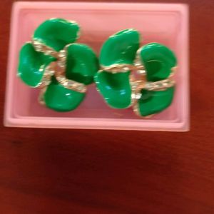 Stud Earrings, Flower Shape N Green Colour