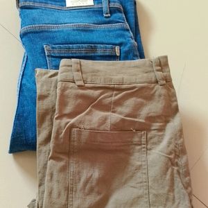 BLUE TORN JEANS AND BROWN TROUSER COMBO OFFER