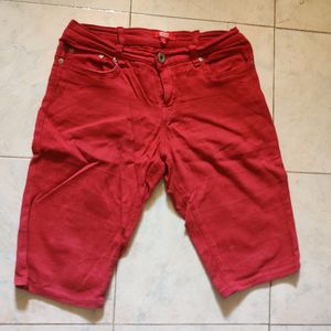 Red Denim Capri