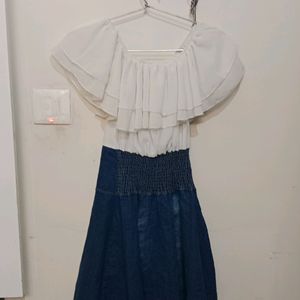 A White - Blue Mini Dress
