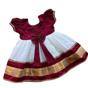 Baby Girls White And Red Combination Frock