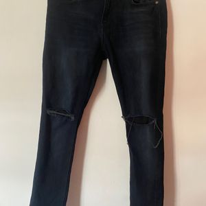 Denim Black Knee Stressed Jeans