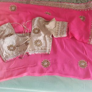 Gotapatti Plus Zardozi Work Gorgeous Pink Saree