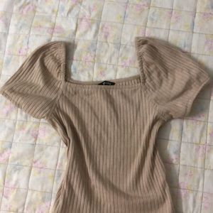 Tan Deeep Neck Crop Top