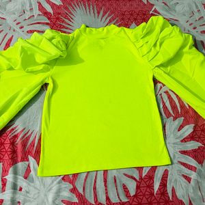 Neon Green Puff Sleeve Women Top