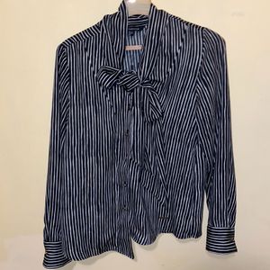 Van Huesen Stripes Shirt With Tie Up Ribbon