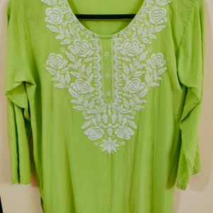 Lime Green Chikankari Short Kurti 💚