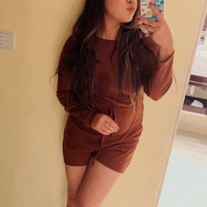 Ribbed Brown Playsuit