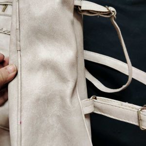 Beige Colour Leather Backpack