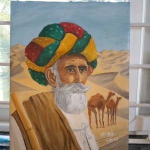 A Camel Man at Thar Desert India Painting