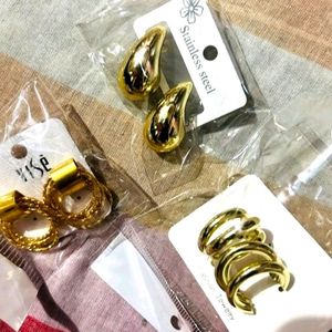 Korean Gold Plated Shiny Triple Hoop Earrings