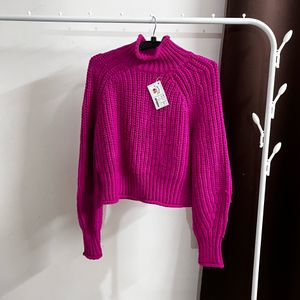 Magenta High Neck Knit Sweater