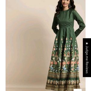 Sassafras Green Floral Anarkali Maxi Dress