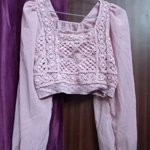 Baby Pink Crop Top For Casual and Party Wear