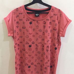 SmileyWorld Abstract T-shirt In Coral Pink Colour