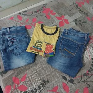 Combo Of 2 Jeans And 1 Tshirts For Boy 9-12 Years