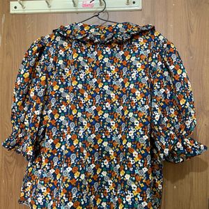 Multicolour Flower Print Cute Top