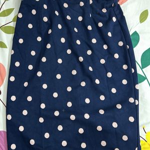 Navy Blue Polka For Fitted Knee Length Skirt