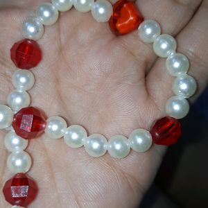 3 Red Charm Stones & Pearls:1 Bracelet,Necklace