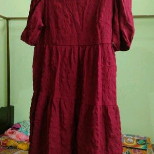 Puffed Sleeve Maroon Dress