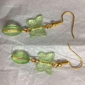 Green Coloured Butterfly Bead Drop Earrings