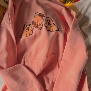 oversized printed pink hoodie.Good quality