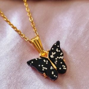 Black Butterfly Pendant With Gold Chain