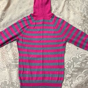 Pink & Grey Striped Warm Fitted Top