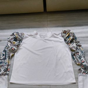 White Top Puffed Hand And Indo-western Style Print