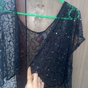 Beautiful Black Net Crop Top With Stones