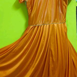 Beautiful Orange Gown With Pant And Dupatta