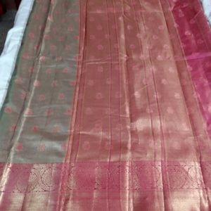 Fixed Price Drop New Pastel GreenTissue Pattu Sare