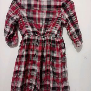 Girls Red Checks Dress